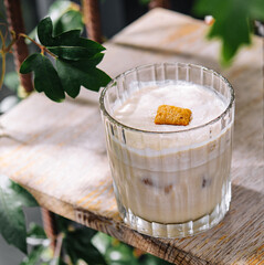 Wall Mural - mushroom soup and bread in glass