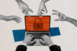 © deagreez - Composite image collage of hands type laptop password internet documentation important data confidential information lock steal isolated on painted background