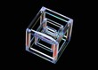 Abstract 3d render, glass cube on black background