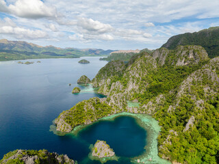 Drone view of Lagoons and Blue Sea in Coron. Palawan, Philippines.