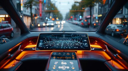 Aufkleber - Vehicle heads-up display. Car front glass touch screen. Automotive technology.