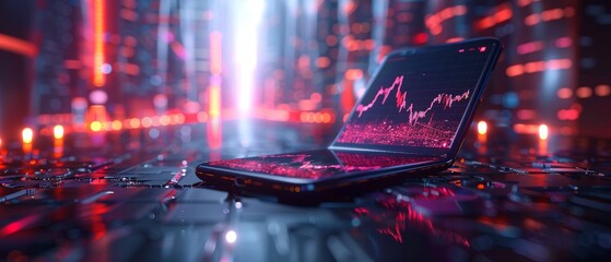 Leinwandbilder - An illustration of a smart phone with a stock trading graph, as well as a growing strategy chart, in three dimensions.