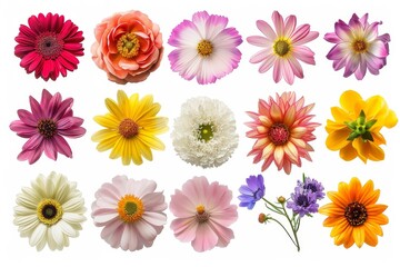 Poster - Isolated collection of various flowers on white background