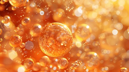 Wall Mural - many small orange transparent bubble splash from center to outside, filled whole image , full image bubble, octane