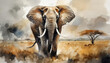 Akwarela, portret słonia, dekoracja generative ai