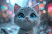 Adorable Animated Kitten With Bright Blue Eyes. Generative AI Image