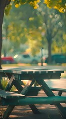 Canvas Print - labor day picnic table and blured cars 4k Video