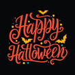 Hand-Drawn Happy Halloween Vector Illustration with Vibrant Orange Script