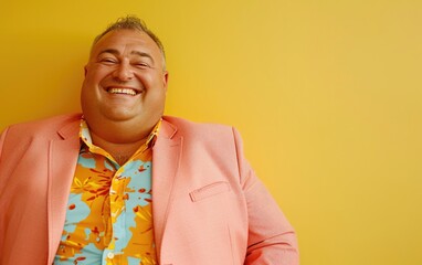 happy smiling confident Slightly fat businessman wearing bright clothes