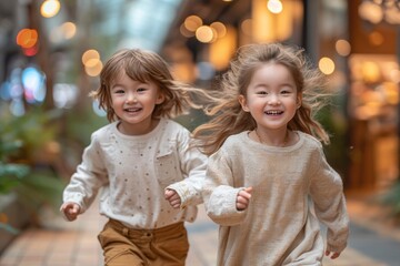 Wall Mural - Happy children running to the camera