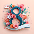 Illustration of number 8  and floral decoration for background and banner for 8th march women's day 