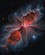 a sinister-looking nebula made of subdued red, with active star birth,