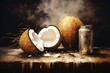 a painting of coconuts and a can