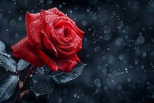 A Red Rose With Water Drops On It