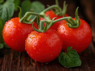 Wall Mural - tomato branch in water drops