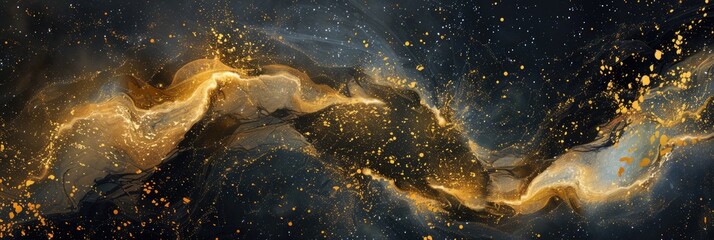 Wall Mural - an abstract cosmic background with swirling gold metallic foil accents resembling galaxies and nebul