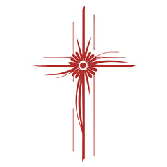 Wall Mural - beautiful graphic red christian cross with flower