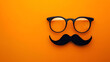  Transparent glasses, stylish black paper photo booth props moustaches on yellow background,Black Glasses and Curled Mustache on Vibrant Yellow Background,glasses lie . Black orange glasses
