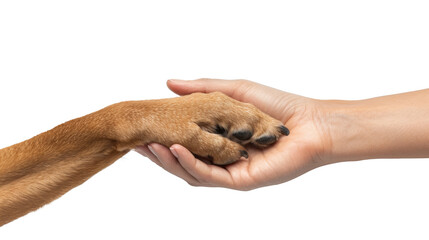 Gentle Human Hand Holding a Dogs Paw in a Symbolic Gesture of Friendship