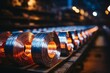 the industrial process of steel or galvanized roll production in a factory setting