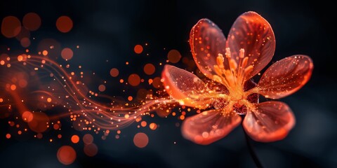 Poster - Fiery Bloom: A Glowing Abstract Flower Radiating with Sparkles and Warm Luminescent Petals, Generative AI