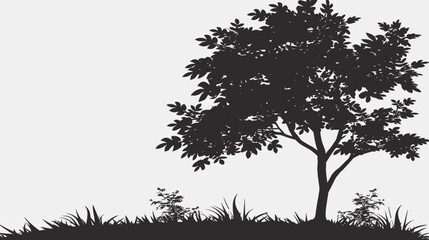  Black silhouette of a Set of trees vector sillhouette with a thick outline side view isolated 