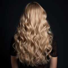 Wall Mural - Backward front view of a beautiful long curly wavy haired blonde.