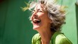 Playful lady in a green shirt her laughter echoing the lively spirit of a bright sunny day