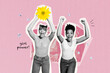 © deagreez - Poster collage of cheerful crazy girls screaming demanding freedom equal rights womens power isolated on creative background