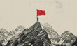 Man with flag on top of the mountain against the sky. Concept business ideas, success and achievement, winner leader.