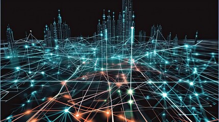 Technology or technical data, the concept of a network connection to the Internet in a city abstract background 1