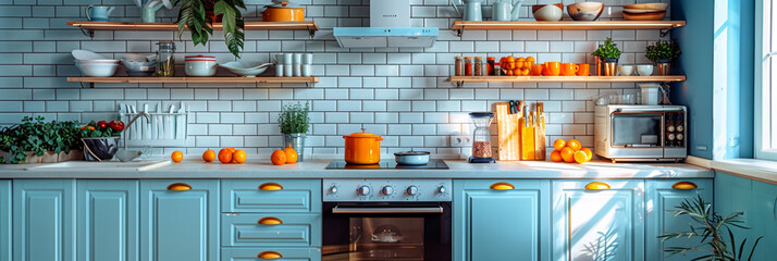 Modern kitchen design with contemporary furniture, wooden accents, and appliances for a sleek look.