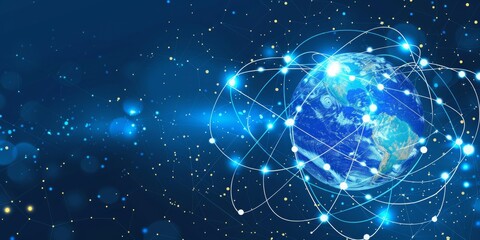 Poster -  An Abstract Visualization of Global Network and Data Circulation Around Earth, Generative AI
