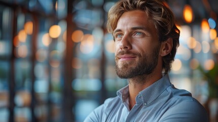 Poster - young adult tech businessman boss in office building