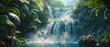 Majestic waterfall cascading in a tropical jungle, vibrant and dynamic