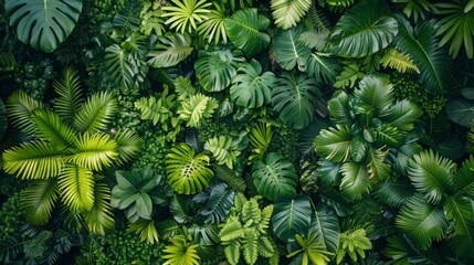Wall Mural - Lush green rainforest canopy from above, biodiversity, vibrant life