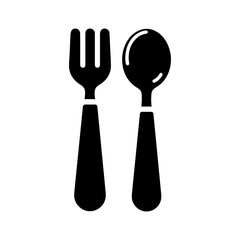 Wall Mural - baby cutlery icon. black silhouette of a baby fork and spoon on white background. vector illustratio