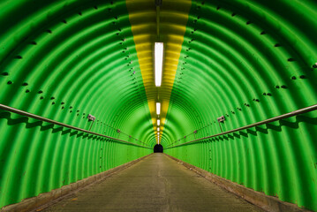 Poster - Empty pedestrian tunnel at night. Architecture abstract background