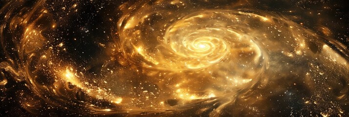 Wall Mural - an abstract cosmic background with swirling gold metallic foil accents resembling galaxies and nebul