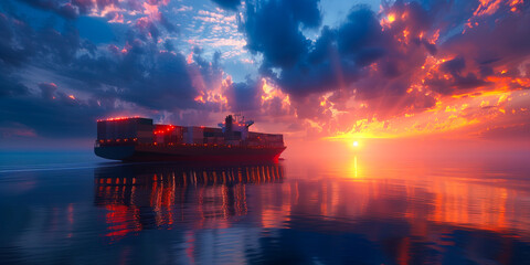 Wall Mural - Cargo ship container in the ocean transportation, shipping freight transportation.