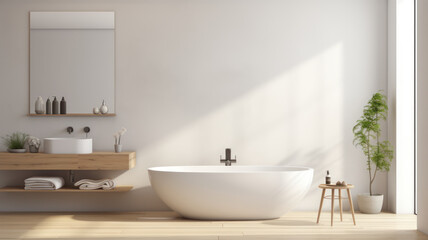 Wall Mural - white minimalist bathroom interior with decor in eco style