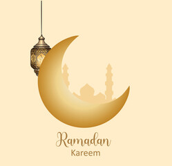 modern ramadan kareem with gold lantern, moon vector illustration