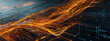 Abstract orange tech background with digital waves 