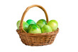 a wicker basket with green Easter eggs, easter decorative motif, isolated on transparent background