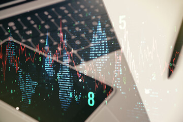 Wall Mural - Multi exposure of abstract financial diagram on computer background, banking and accounting concept