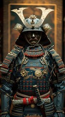 A medieval and early modern Japanese military samurai knight wearing samurai armor fighting on the battlefield