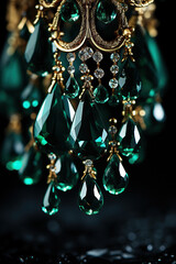 Wall Mural - Antique chandelier with emerald green teardrop crystals and golden details