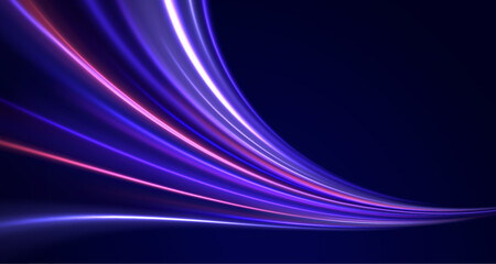 Wall Mural - racing cars dynamic flash effects city road with long exposure night ligh. curved light trail stretc
