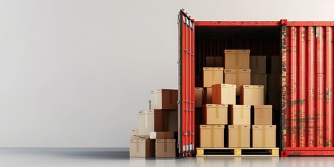 Canvas Print - Logistics of filling shipping containers with packing boxes