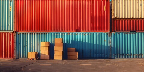 Wall Mural - Logistics of filling shipping containers with packing boxes